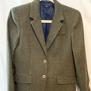 Tommy Hilfiger Women's Tweed Blazer Dark Green Size 10 Lined Preppy Career Wool